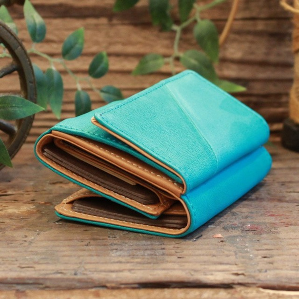 Soft Leather Mini Wallet / TURQUOISE BLUE *ミニ財布*小さいお財布*革財布 3枚目の画像