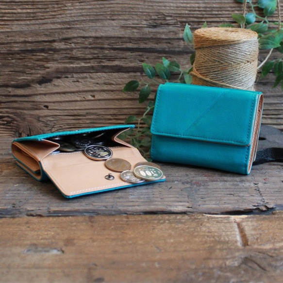 Soft Leather Mini Wallet / TURQUOISE BLUE *ミニ財布*小さいお財布*革財布 4枚目の画像