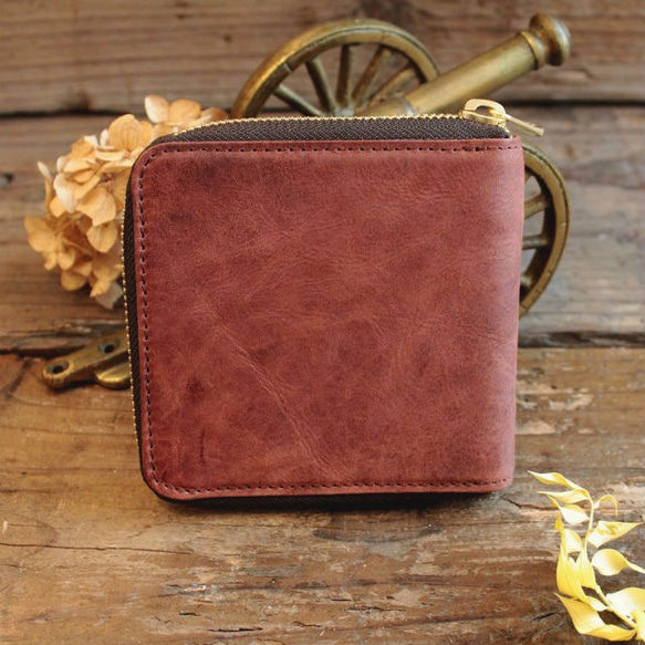 *送料無料* Half Wallet / RED BROWN *二つ折り財布*革財布 3枚目の画像