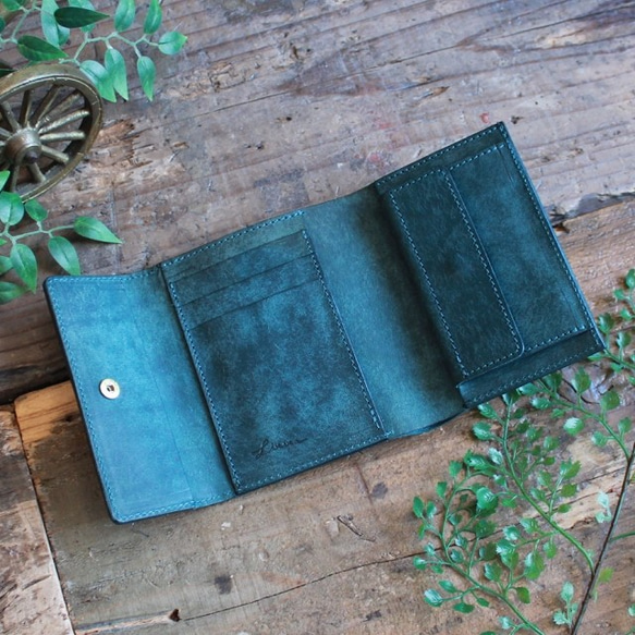 スタンダードな二つ折り財布 / Folded Wallet *BLUE GREEN (左利き用) 4枚目の画像