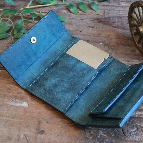 スタンダードな二つ折り財布 / Folded Wallet *BLUE GREEN (左利き用) 5枚目の画像