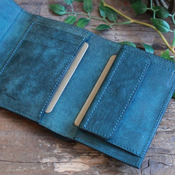 スタンダードな二つ折り財布 / Folded Wallet *BLUE GREEN (左利き用) 6枚目の画像