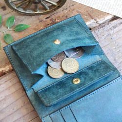 スタンダードな二つ折り財布 / Folded Wallet *BLUE GREEN (左利き用) 7枚目の画像