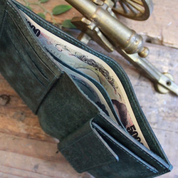 スタンダードな二つ折り財布 / Folded Wallet *BLUE GREEN (左利き用) 8枚目の画像