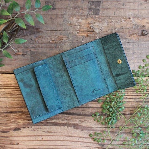 スタンダードな二つ折り財布 / Folded Wallet *BLUE GREEN (右利き用) 4枚目の画像
