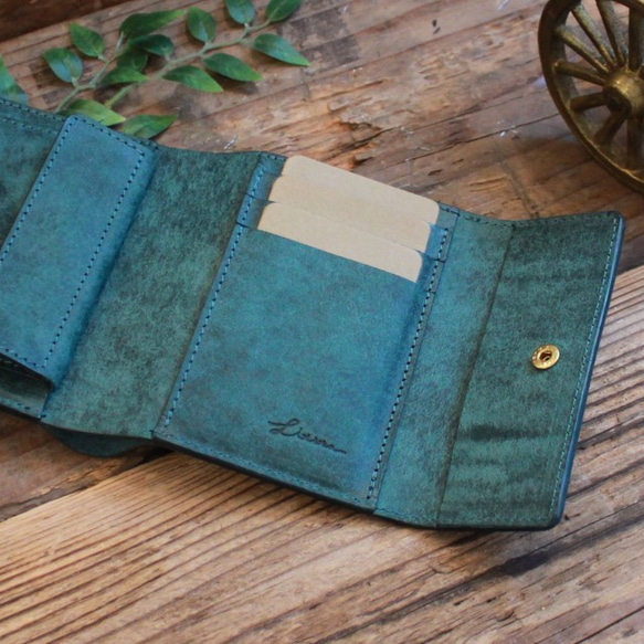 スタンダードな二つ折り財布 / Folded Wallet *BLUE GREEN (右利き用) 5枚目の画像