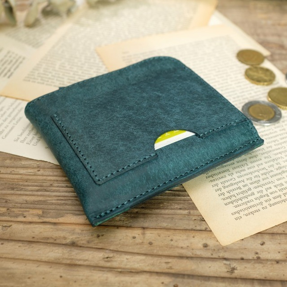 薄くて小さいお財布 / Compact Wallet Half *Blue Green 5枚目の画像