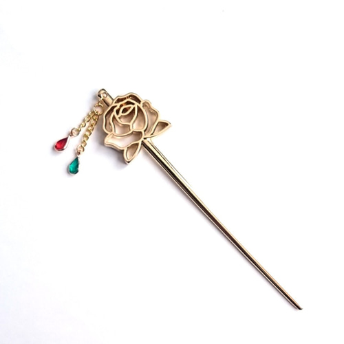 薔薇 かんざし 再販×2》残り1本！！大人の透かし薔薇かんざし かんざし だるま