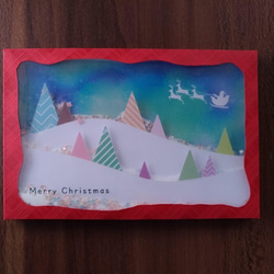 まるでスノードーム！キラキラの雪が降り積もるクリスマスシェイカーカード／サンタ 3枚目の画像