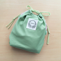 花卉刺繡荷包蓬鬆綠色袋粉紅色× 第2張的照片