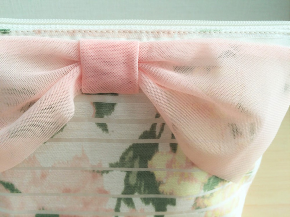 花薄紗邊境薄紗緞帶插角袋粉紅色 第4張的照片