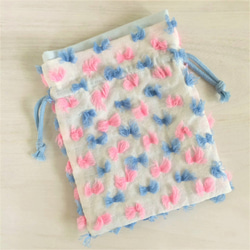 剪彩提花拉繩袋藍×粉紅色 第2張的照片