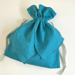 藍色花園棉亞麻織帶抽繩新顏色綠松石藍 第1張的照片