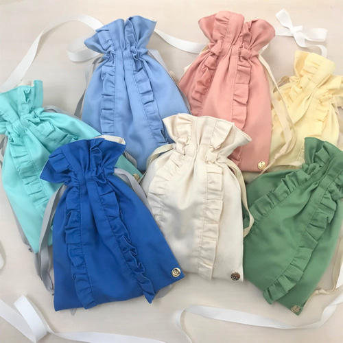 NEWストレートライン ダブルフリル巾着ポーチ サックスブルー 巾着袋