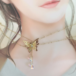新作♥大人の美しさ 可愛い 飛んでいる蝶々 2重チョーカー ネックレス 3枚目の画像