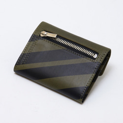 mame wallet - 3つ折りミニ財布　レジメンタル／カーキ × ブラック 4枚目の画像