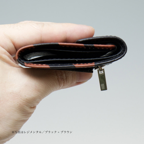 mame wallet - 3つ折りミニ財布　レジメンタル／カーキ × ブラック 9枚目の画像