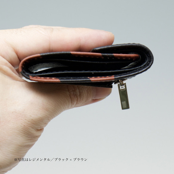 mame wallet - 3つ折りミニ財布　ストライプ／ブラック × ブラウン 牛革【受注生産】 8枚目の画像