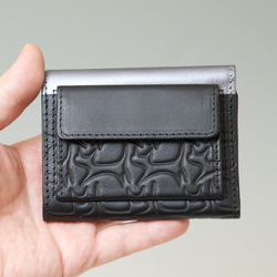 mame wallet - 3つ折りミニ財布　猫パターン／ ブラック× シルバー【受注生産】 8枚目の画像