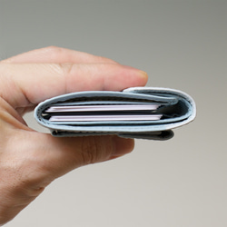 mame wallet - 3つ折りミニ財布　猫パターン／ ライトブルー × パールホワイト【受注生産】 6枚目の画像