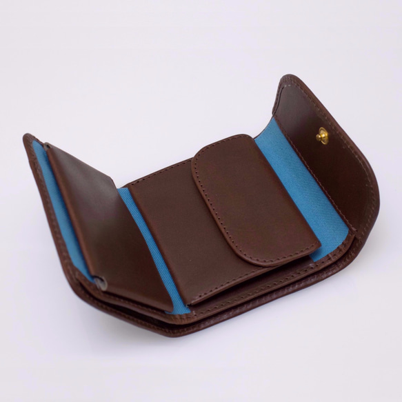 twotone-wallet　コンパクト3つ折り財布　ベージュ×ブルー【受注生産】 3枚目の画像