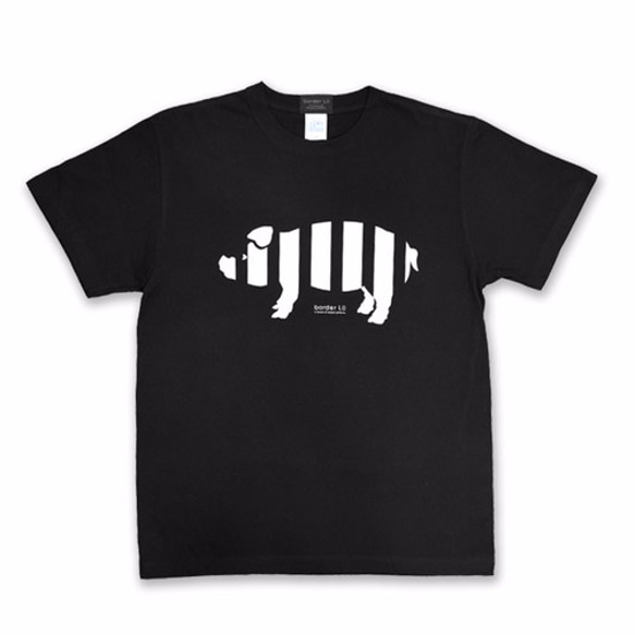 ボーダーピッグ コットンTシャツ メンズMサイズ ブラック 1枚目の画像