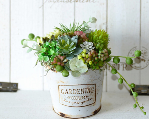 多肉植物アンティークブリキ缶 アートフラワー Laurel 通販
