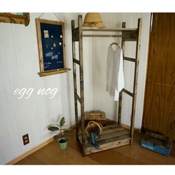 アンティーク風】木とアイアンのスリムハンガーラック ハンガー