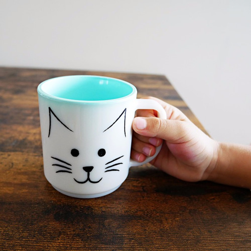 名前・イニシャル入り》Myマグカップ 〜OKAO・ネコ〜 プラスチック