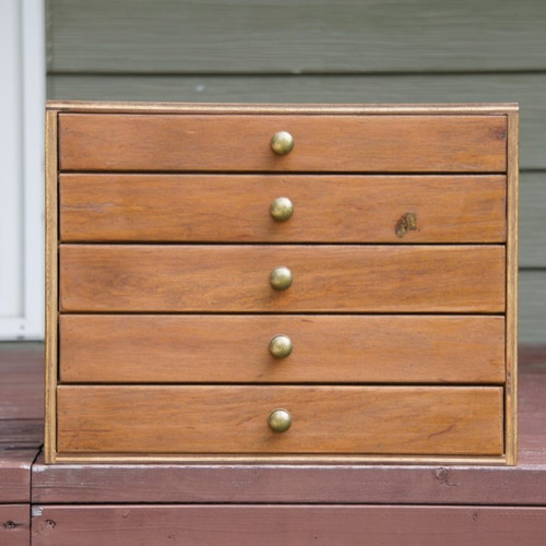 古い木製の小引き出し4段 書類棚 レターケース 古家具 古道具