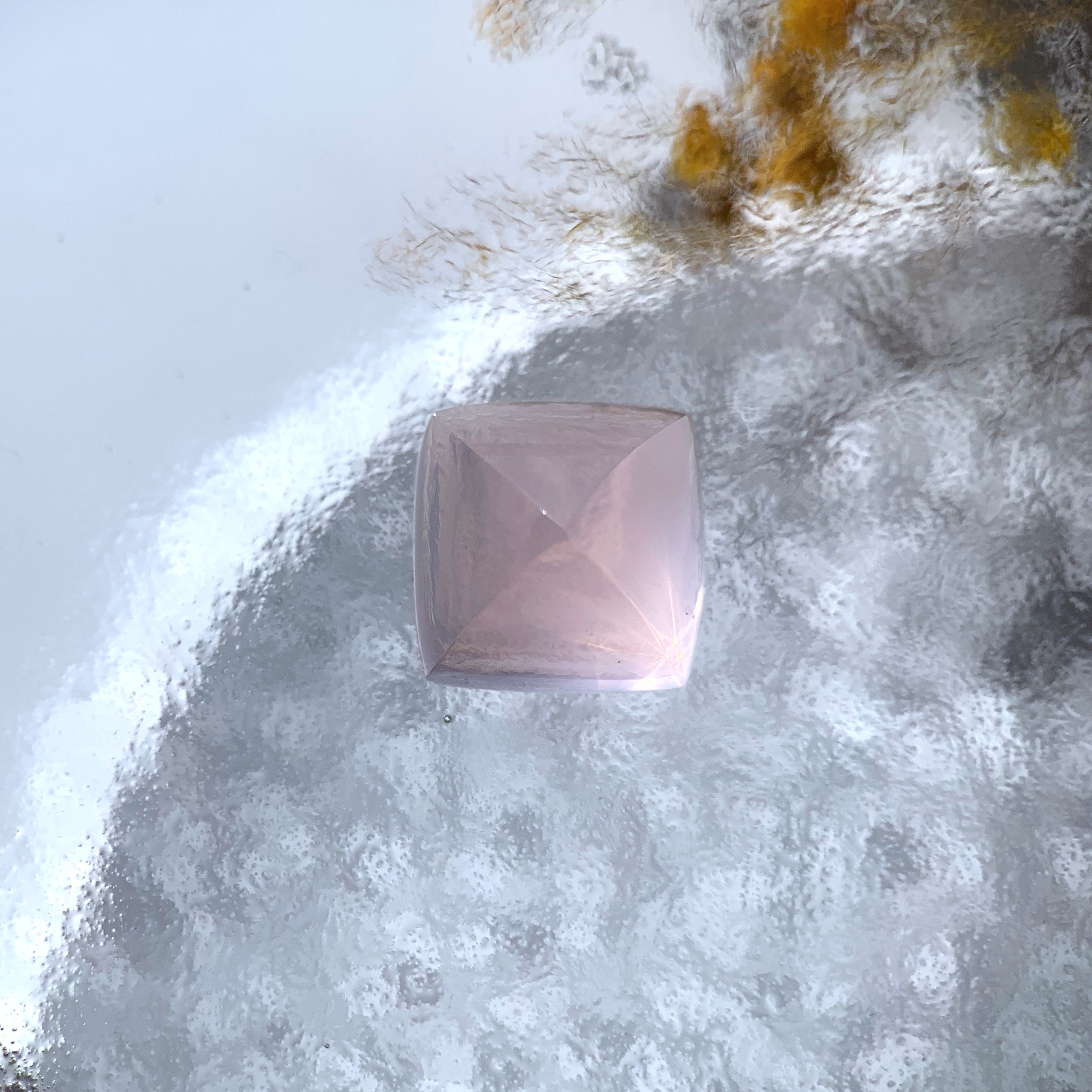 【受注製作】ローズクォーツのシュガーローフカット リング・スクエア（真鍮・シルバー）