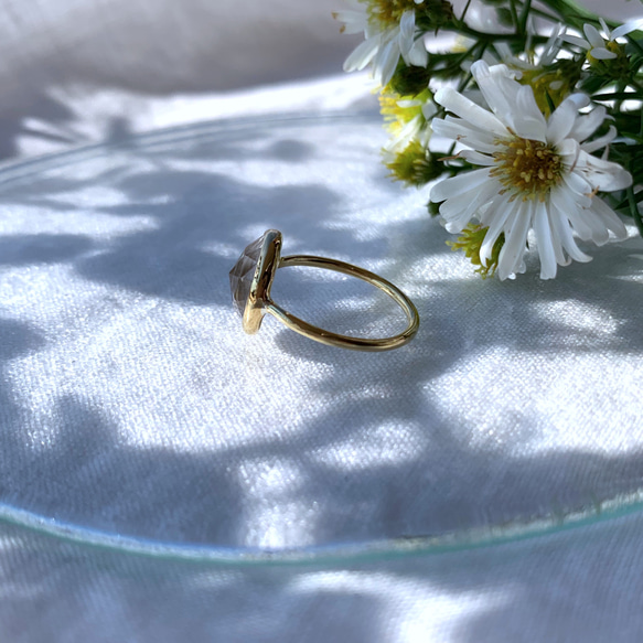 【受注製作】ローズカット まるい水晶の指輪（真鍮・シルバー） 2枚目の画像