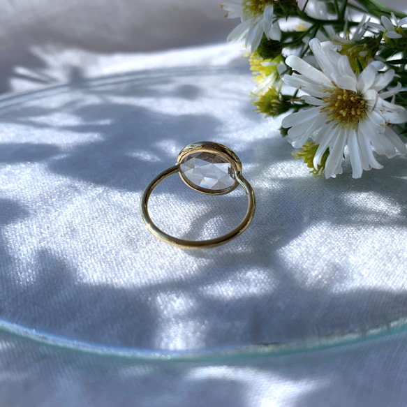 【受注製作】ローズカット まるい水晶の指輪（真鍮・シルバー） 3枚目の画像