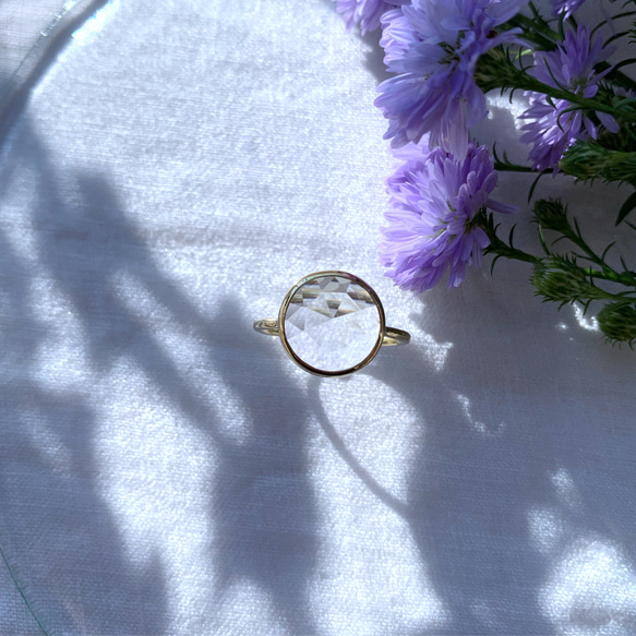 【受注製作】ローズカット まるい水晶の指輪（真鍮・シルバー） 5枚目の画像