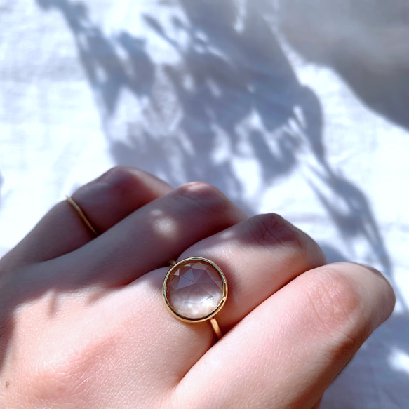 【受注製作】ローズカット まるい水晶の指輪（真鍮・シルバー） 6枚目の画像