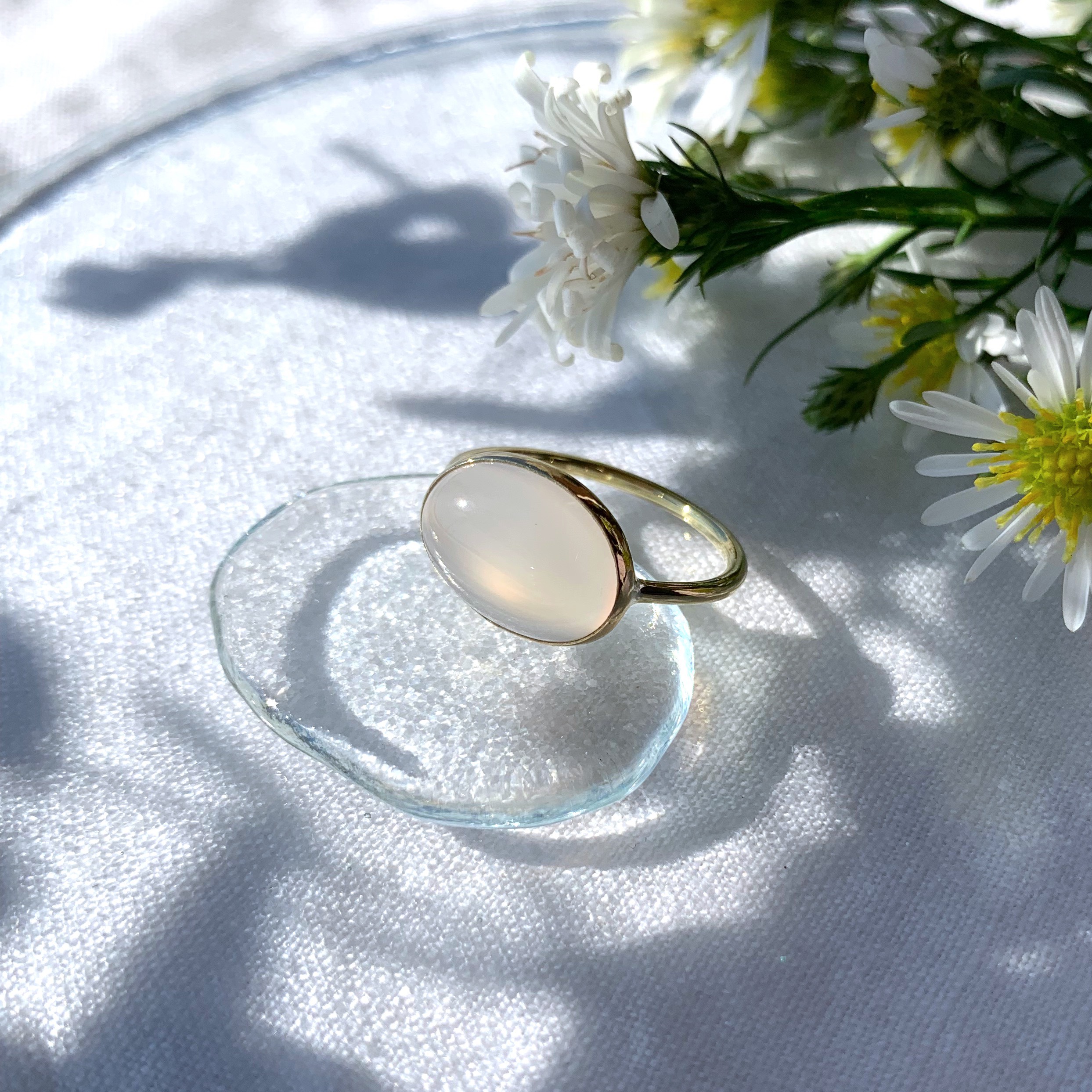 【受注製作】ホワイトカルセドニー リング（真鍮・シルバー）