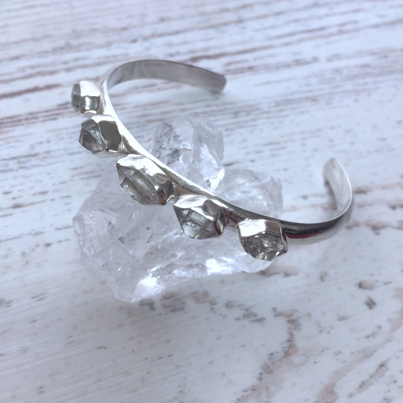 5粒のハーキマーダイヤモンド bangle（silver950） 2枚目の画像