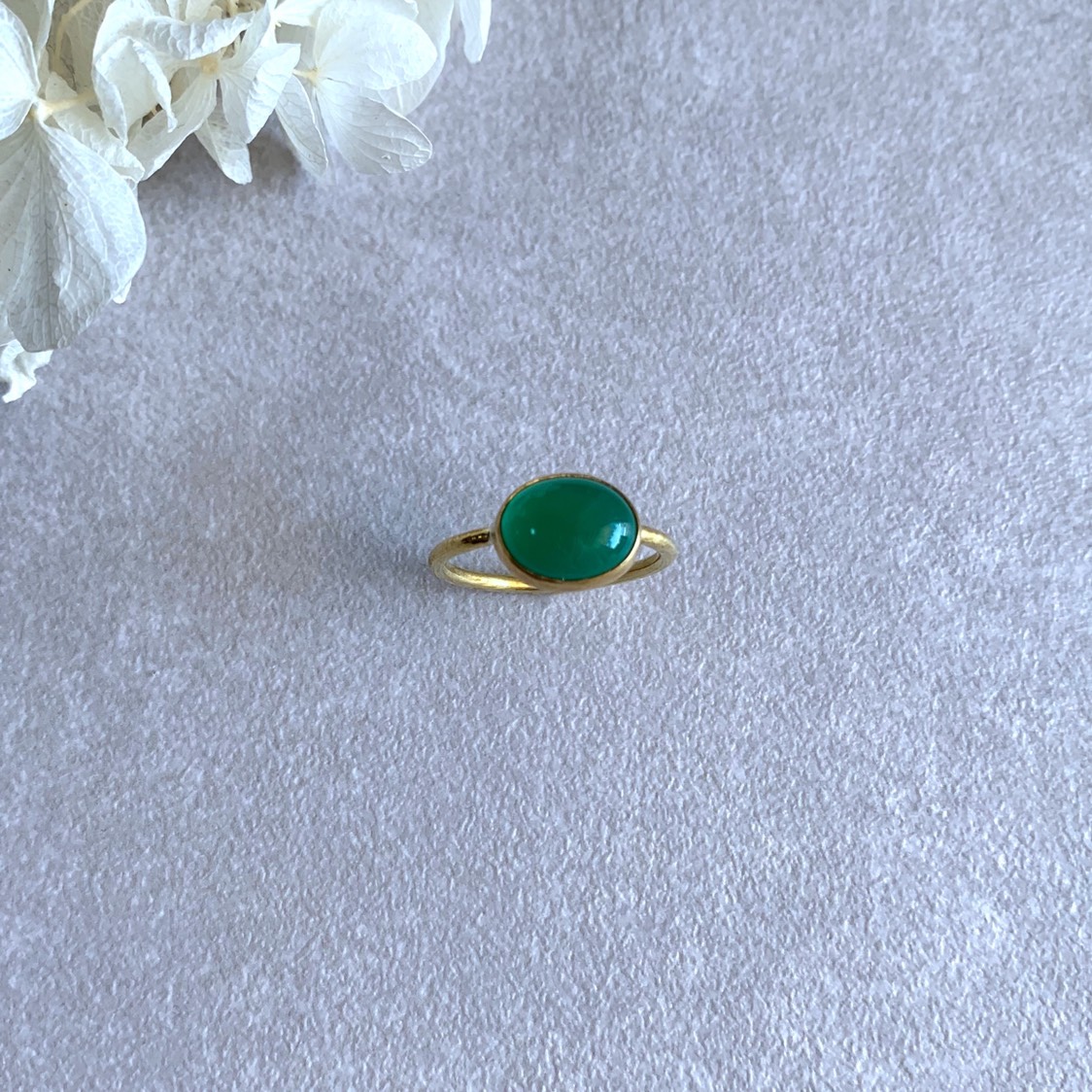 【受注製作】小粒 グリーンオニキス 真鍮リング（silver変更可）