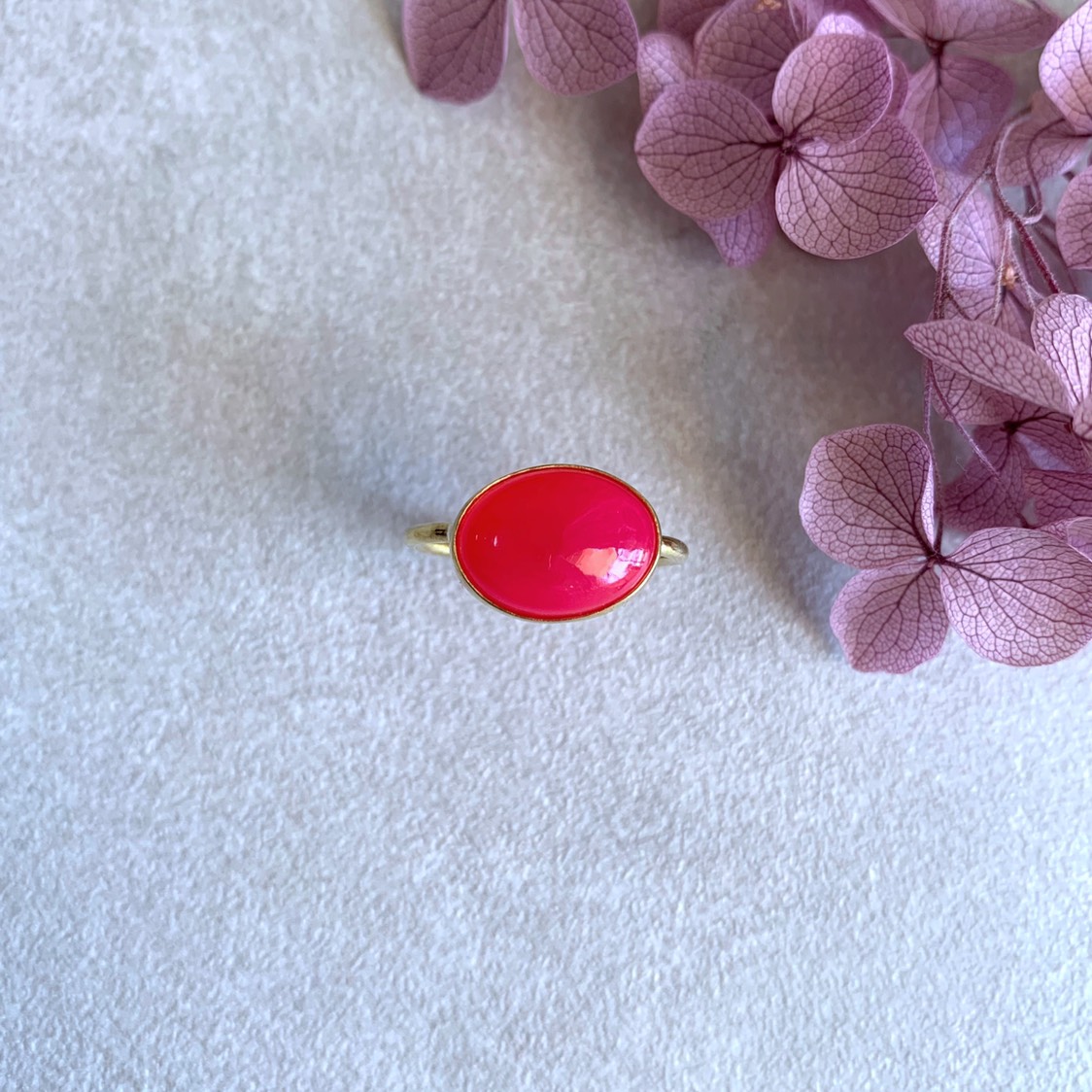 【受注製作】フューシャピンクカルセドニー 真鍮リング（silver変更可）