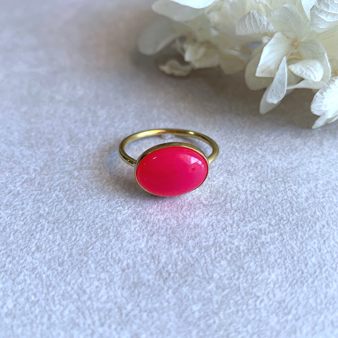 【受注製作】フューシャピンクカルセドニー 真鍮リング（silver変更可）