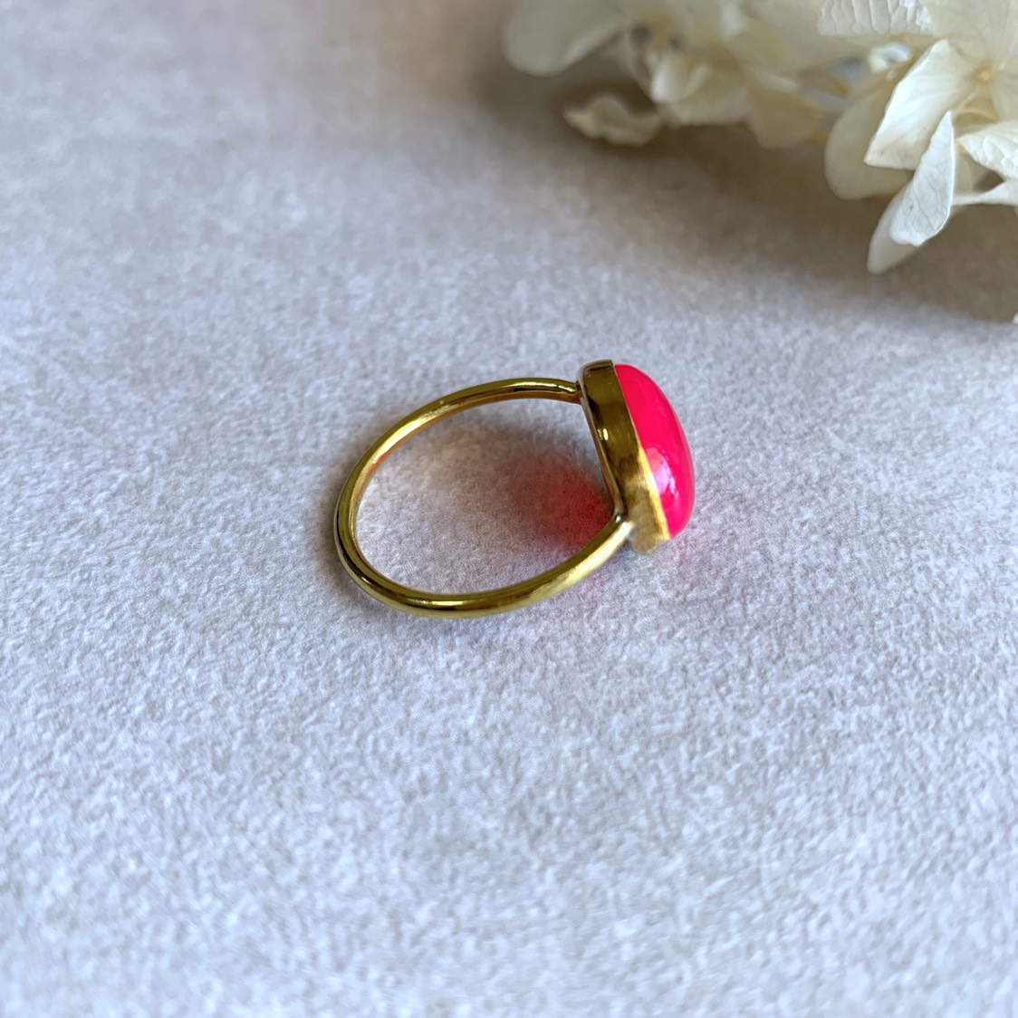 【受注製作】フューシャピンクカルセドニー 真鍮リング（silver変更可）