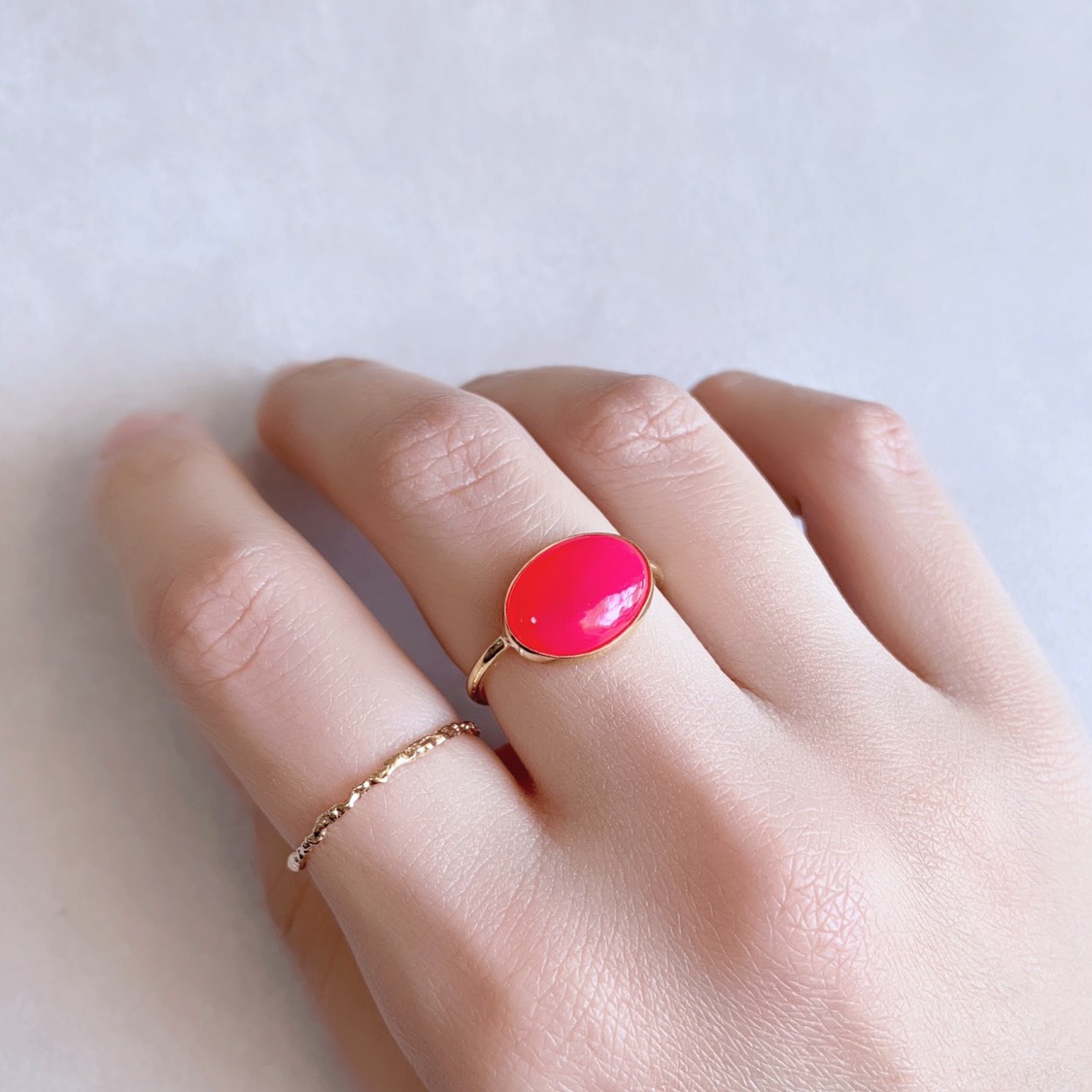 【受注製作】フューシャピンクカルセドニー 真鍮リング（silver変更可）