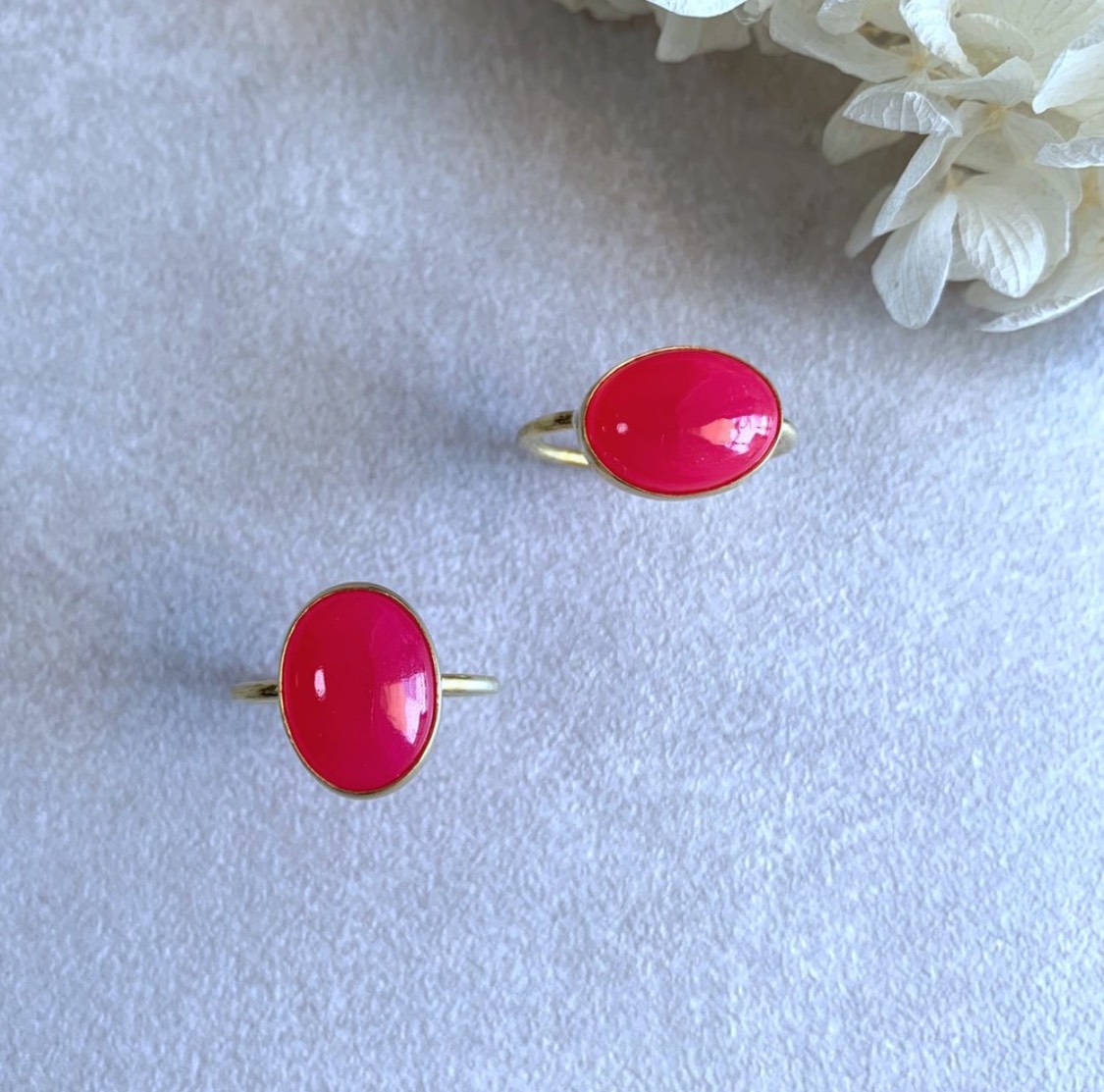 【受注製作】フューシャピンクカルセドニー 真鍮リング（silver変更可）