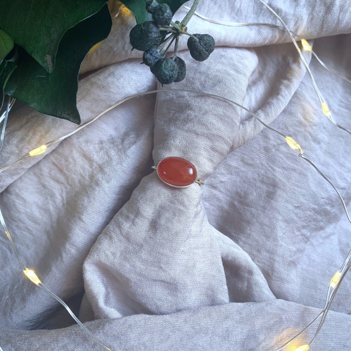 【受注製作】カーネリアン 真鍮リング（silver変更可）