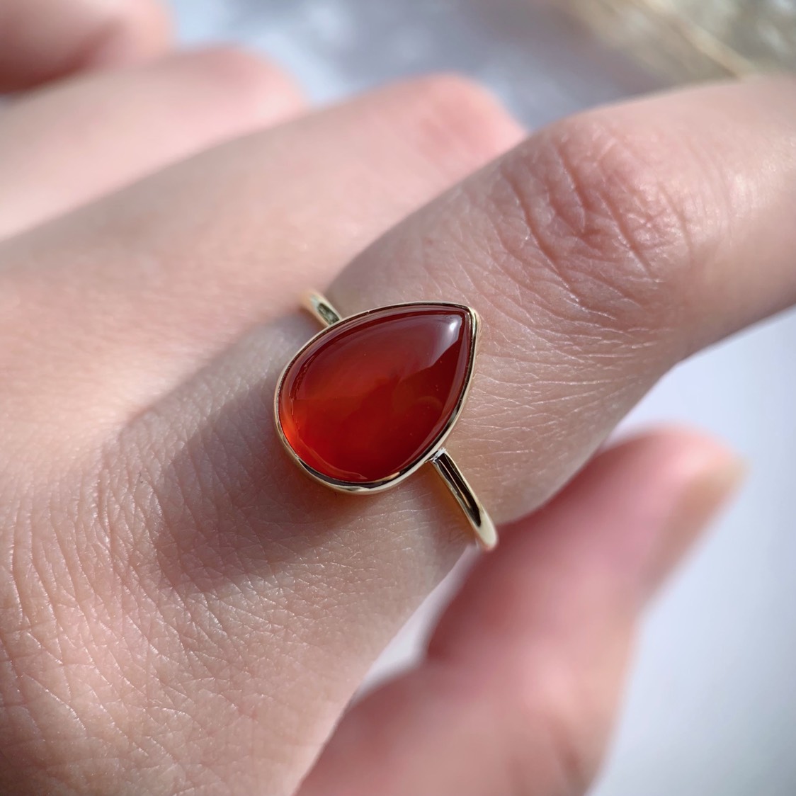 【受注製作】ペアシェイプ  カーネリアン 真鍮リング（silver変更可）