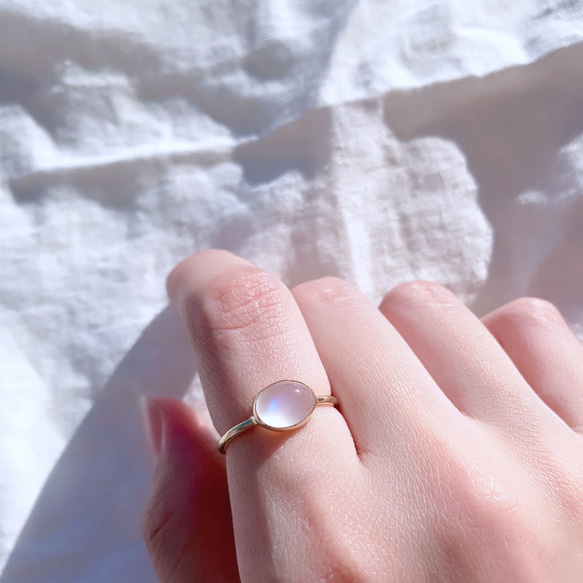 【受注製作】ロイヤルブルームーンストーン 真鍮リング（silver変更可） 8枚目の画像