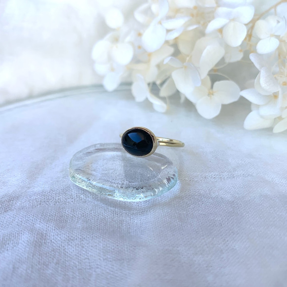 【受注製作】小粒 オニキス 真鍮リング（silver変更可） 1枚目の画像