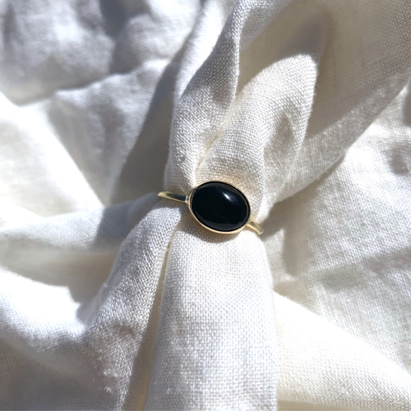 【受注製作】小粒 オニキス 真鍮リング（silver変更可） 5枚目の画像