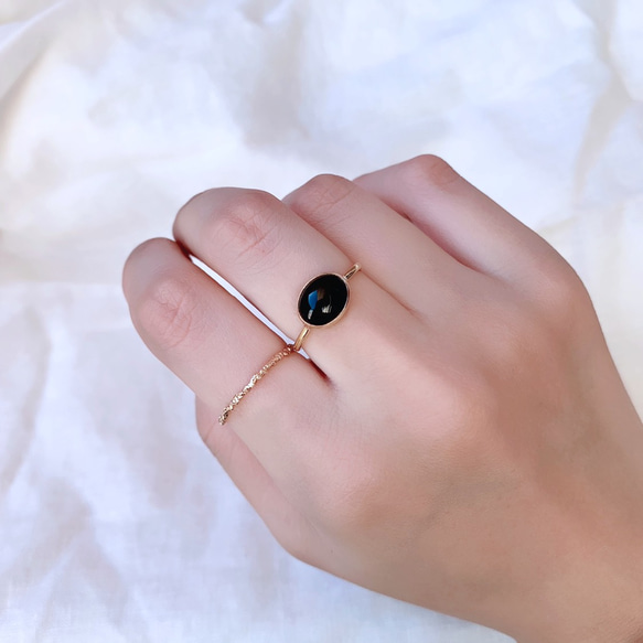 【受注製作】小粒 オニキス 真鍮リング（silver変更可） 6枚目の画像