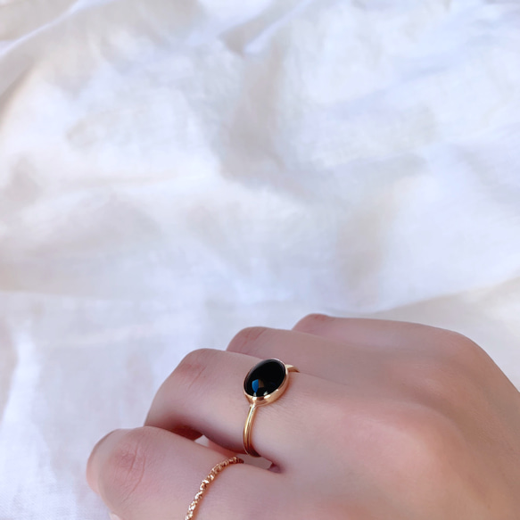 【受注製作】小粒 オニキス 真鍮リング（silver変更可） 7枚目の画像